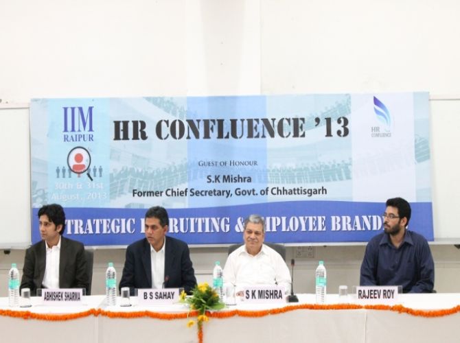 Inaugural Ceremony of Hr Confluence 2013 (L to R- Prof Abhishek Sharma, Prof B.S. Sahay, Director, IIM Raipur, Shri S.K.Mishra, Guest of Honor, Prof Rajeev Roy, Chairperson, Placement and Career Development Cell -.jpg